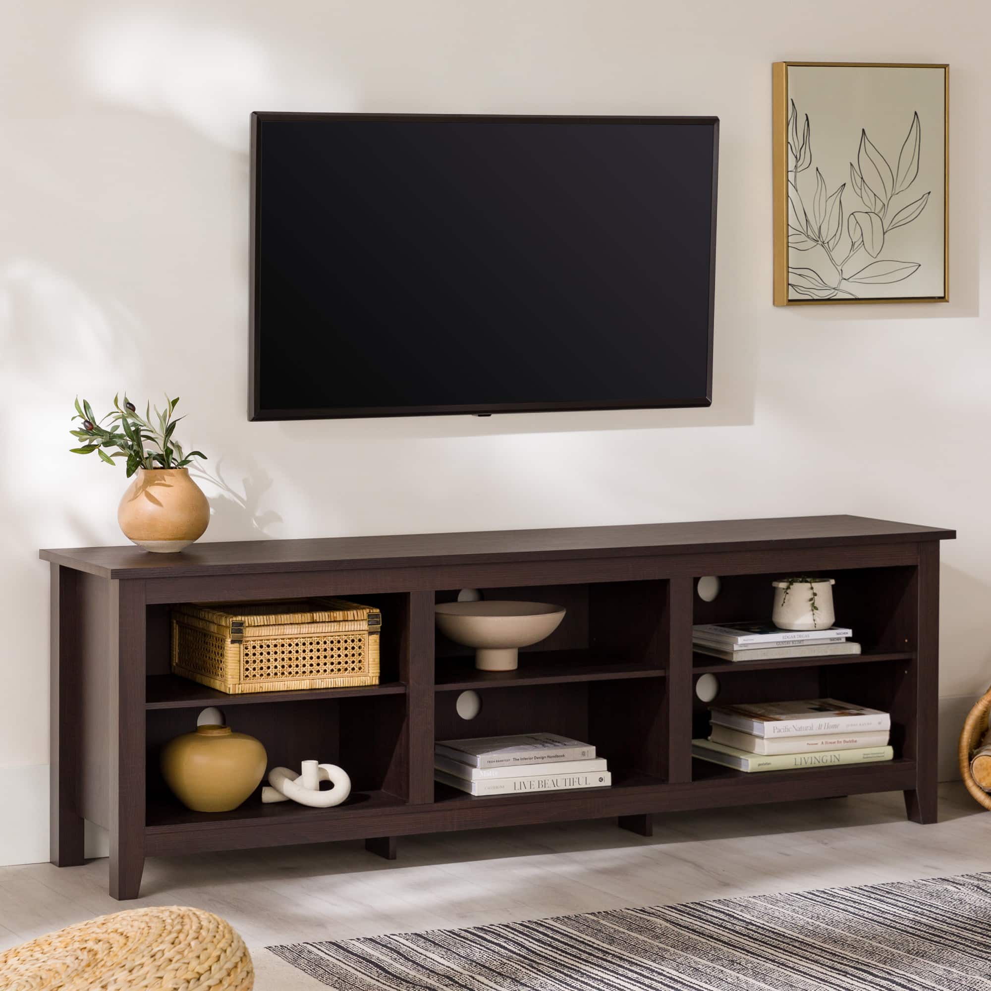 Spaco - Modern Transitional 70" TV Stand for 80" TVs, Entertainment Center Media Console with 4-Shelf Open Storage - Espresso
