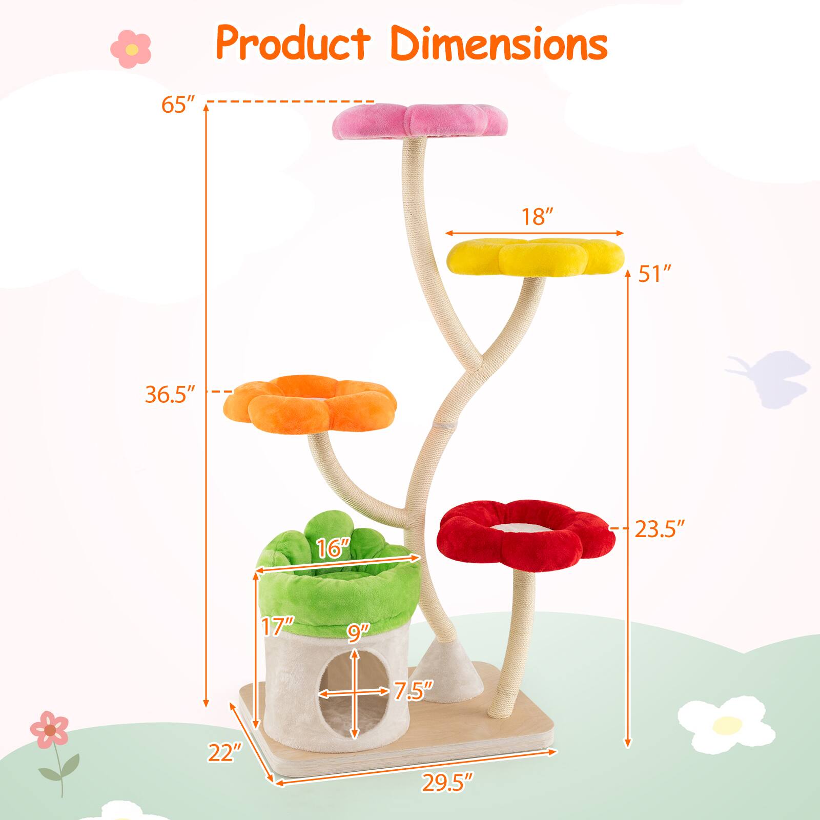 Product Dimensions

- Height: 65"
- Width: 51"
- Depth: 29.5"
- Base: 22" x 17"
- Top Platform: 18"
- Middle Platform: 36.5"
- Bottom Platform: 16"
- Red Lips: 23.5"
- Green Platform: 9" x 7.5"