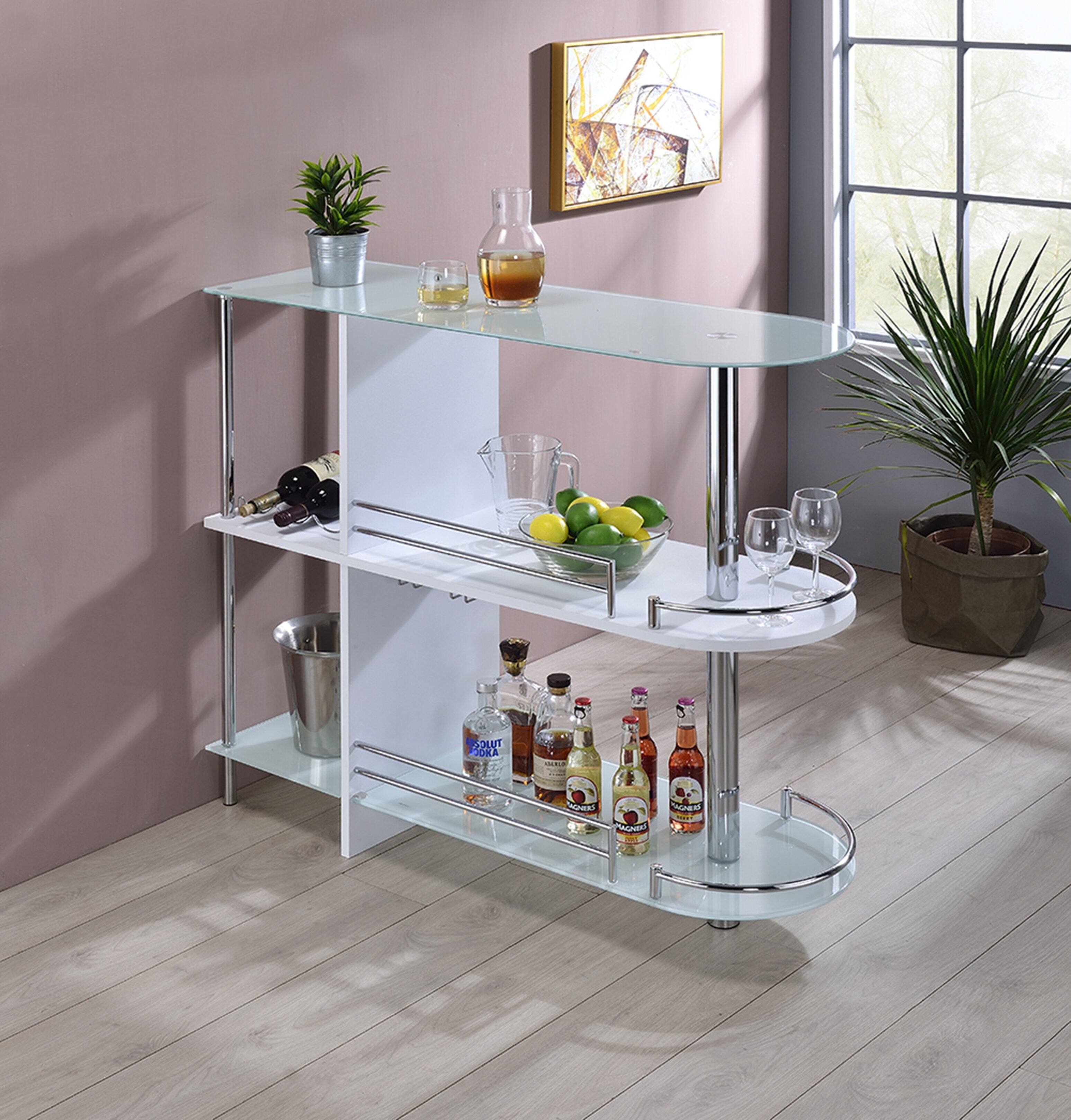 Kings Brand Furniture - Bar Table with Two Tempered Glass Shelves and Wine Rack - White