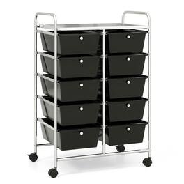 Pefilos - 10-Drawer Rolling Storage Cart- Craft Organizers and Storage, Multipurpose Organizer Cart for Home, Office, School - Black