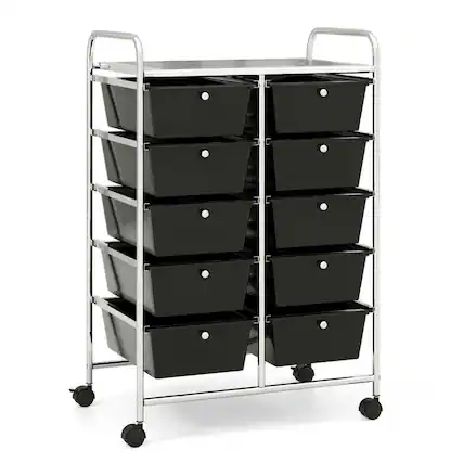 Front. Pefilos - 10-Drawer Rolling Storage Cart-Black, Craft Organizers and Storage, Multipurpose Organizer Cart for Home, Office, School - Black.
