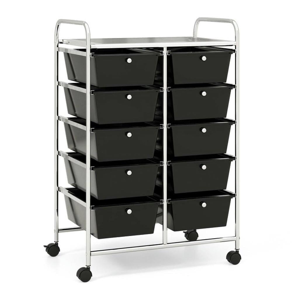 Front. Pefilos - 10-Drawer Rolling Storage Cart-Black, Craft Organizers and Storage, Multipurpose Organizer Cart for Home, Office, School - Black.