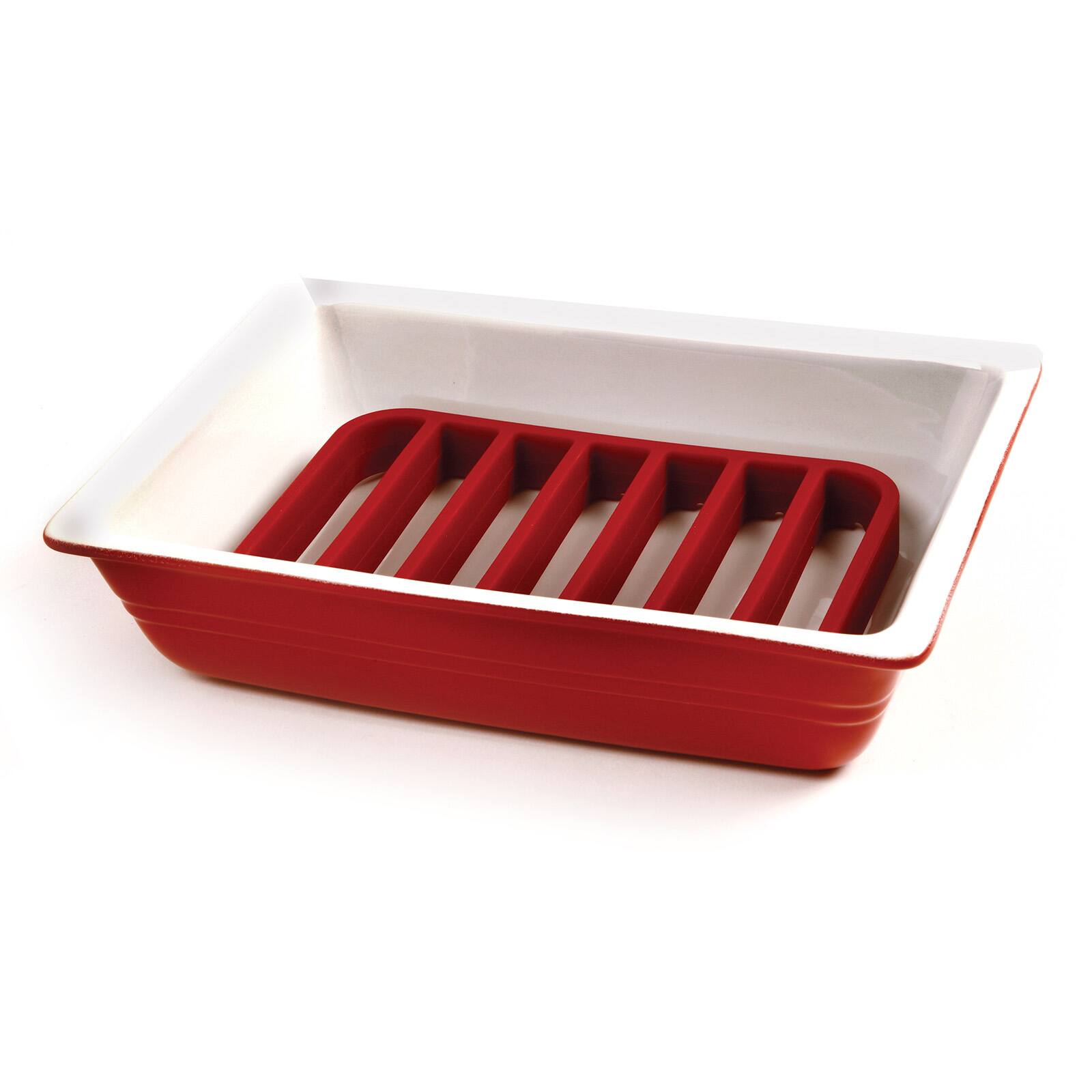 Alt View 2. Norpro - Rectangle Silicone Roast Rack – 9 x 6 Inch, Red, Heat-Resistant - Red.
