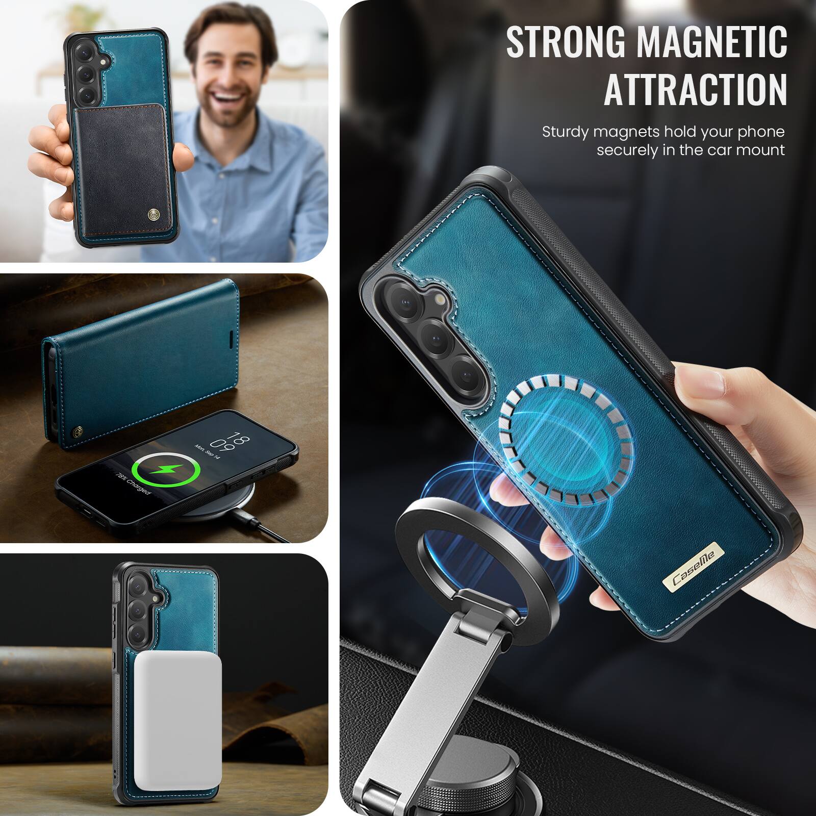 STRONG MAGNETIC ATTRACTION  
Sturdy magnets hold your phone securely in the car mount  

78% Charged  
Mivi, 09 18 Mort-Sep14 41  
Caselite