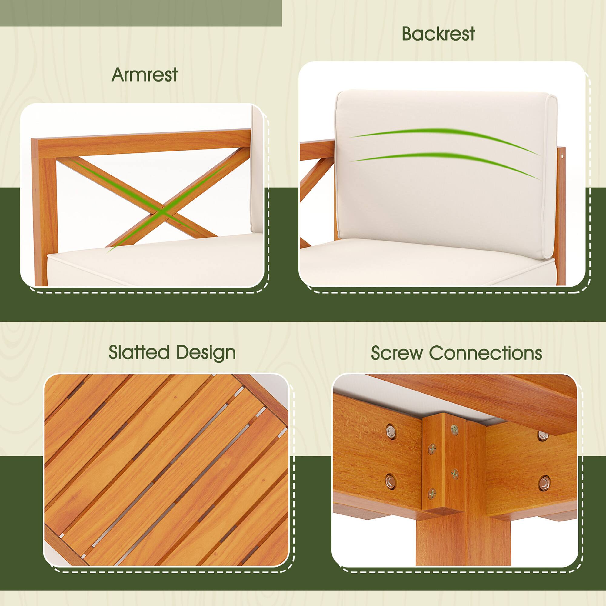 Backrest Armrest Slatted Design Screw Connections