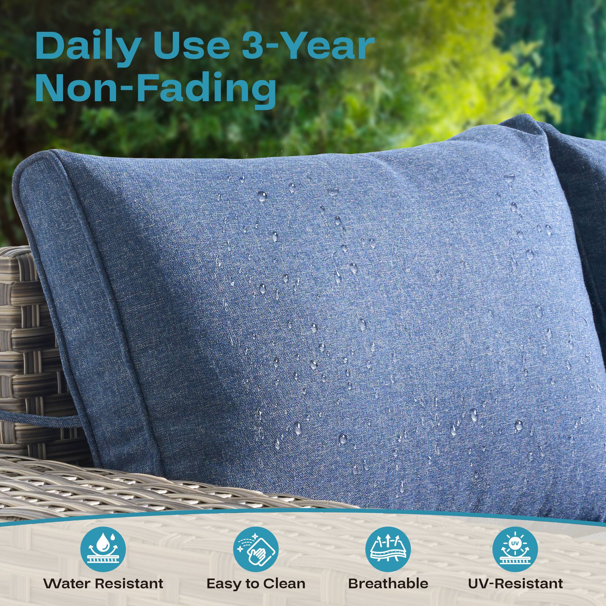 Daily Use 3-Year Non-Fading

- Water Resistant
- Easy to Clean
- Breathable
- UV-Resistant