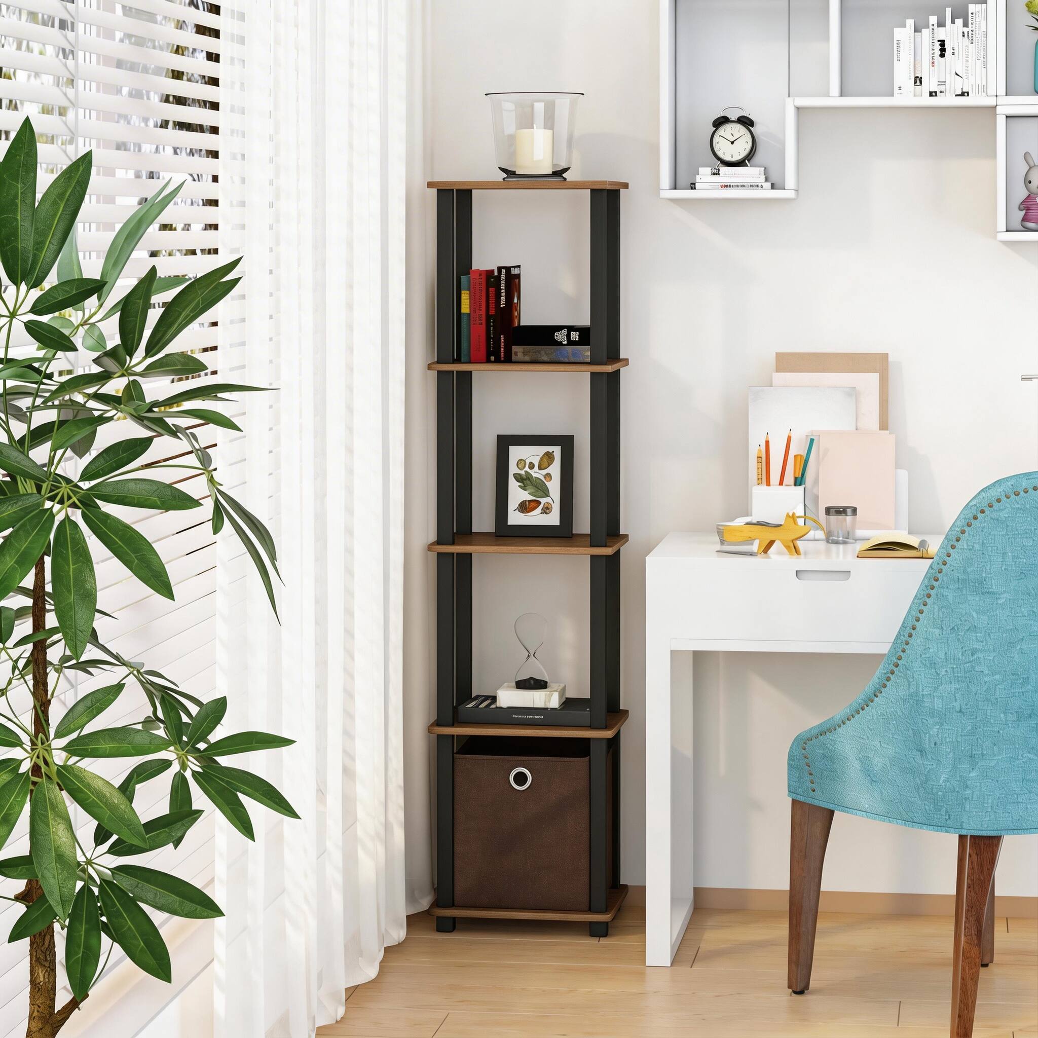 Left. HOMLUX - 5-Tier Open Shelf Bookcase Compact Storage Bookshelf with Bin for Living Room Bedroom Office Columbia Walnut & Brown - Columbia Walnut & Black.
