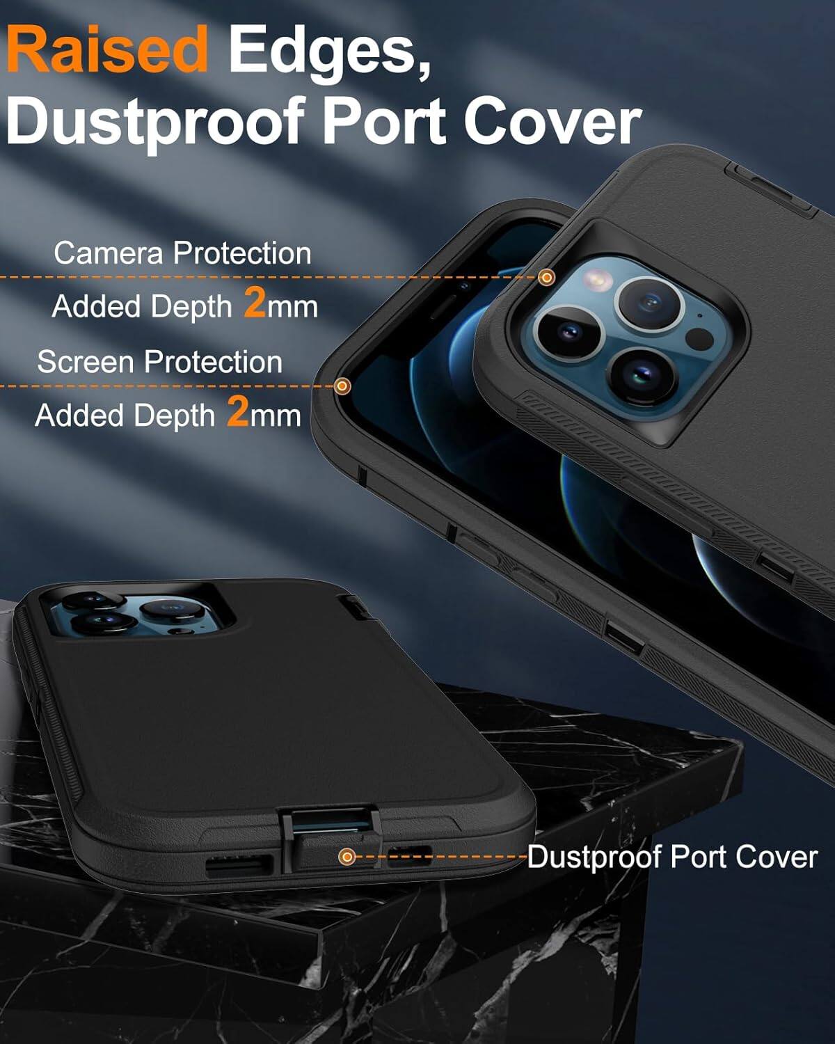 Raised Edges, Dustproof Port Cover
Camera Protection
Added Depth 2mm
Screen Protection
Added Depth 2mm
Dustproof Port Cover