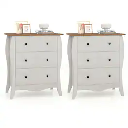 Costway - 2 PCS 30" Farmhouse Chest of Drawers with 3 Folding Fabric Drawers Anti-tipping Kit - Gray