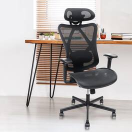 HTUTWOO - Mesh Office Chair,Ergonomic Office Chairs with Wheels,Adjustable Lumbar Support,Armrest,Headrest,for Office,Home,Gaming - Black