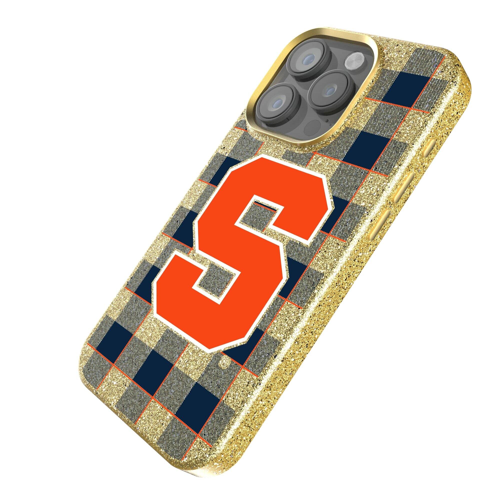 Alt View 1. Keyscaper - Syracuse Orange Plaid Bling iPhone Case - 15 Pro - Gold.