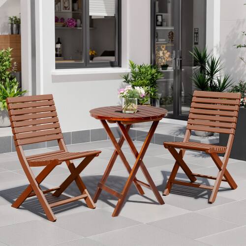 Alt View 8. Winado - Round Wooden 24inch Folding Side Patio Bistro Table for Indooor/Outdoor Garden - Teak.