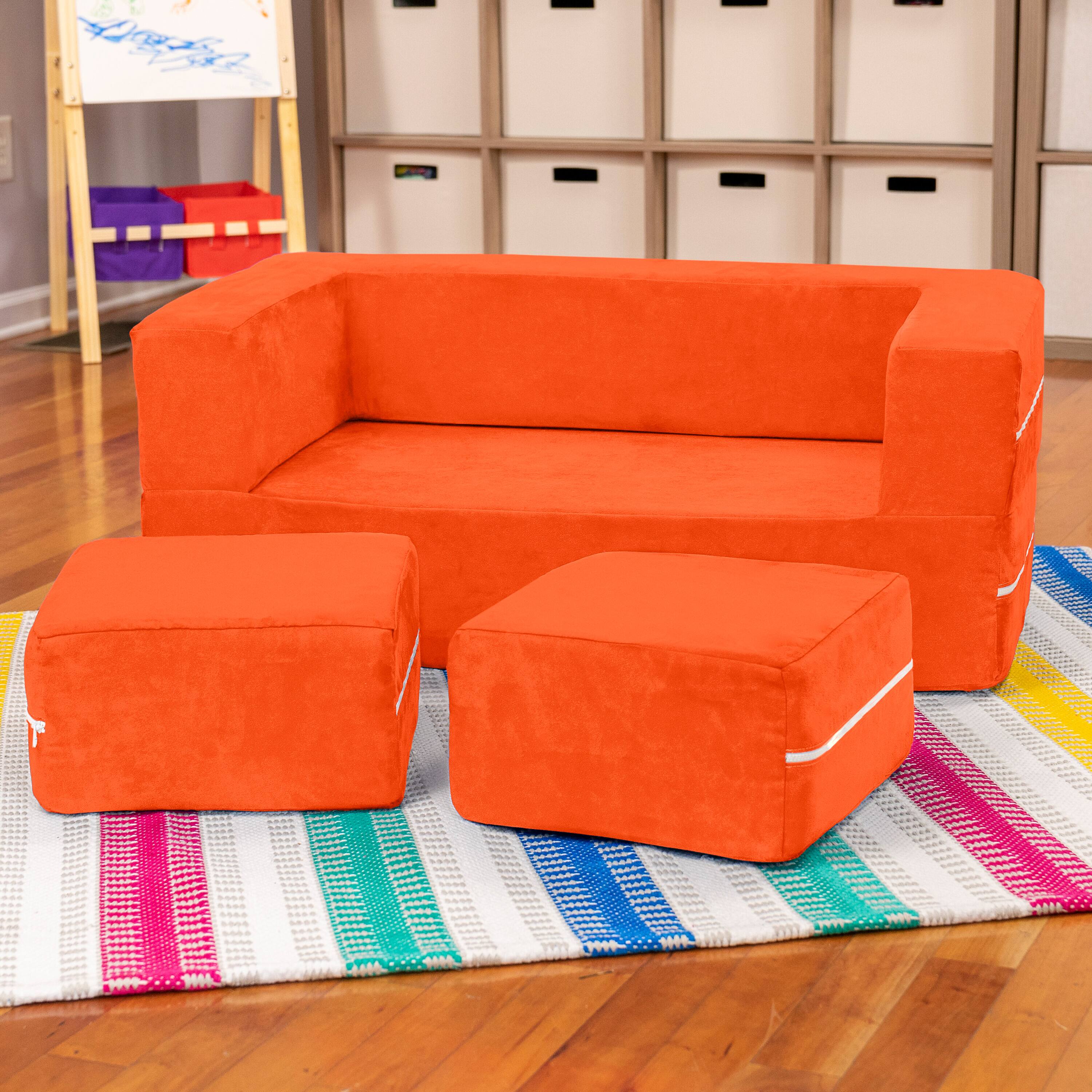 Alt View 1. Jaxx - Jaxx Zipline Kids Modular Loveseat & Ottomans/Fold Out Lounger, Mandarin - Mandarin.