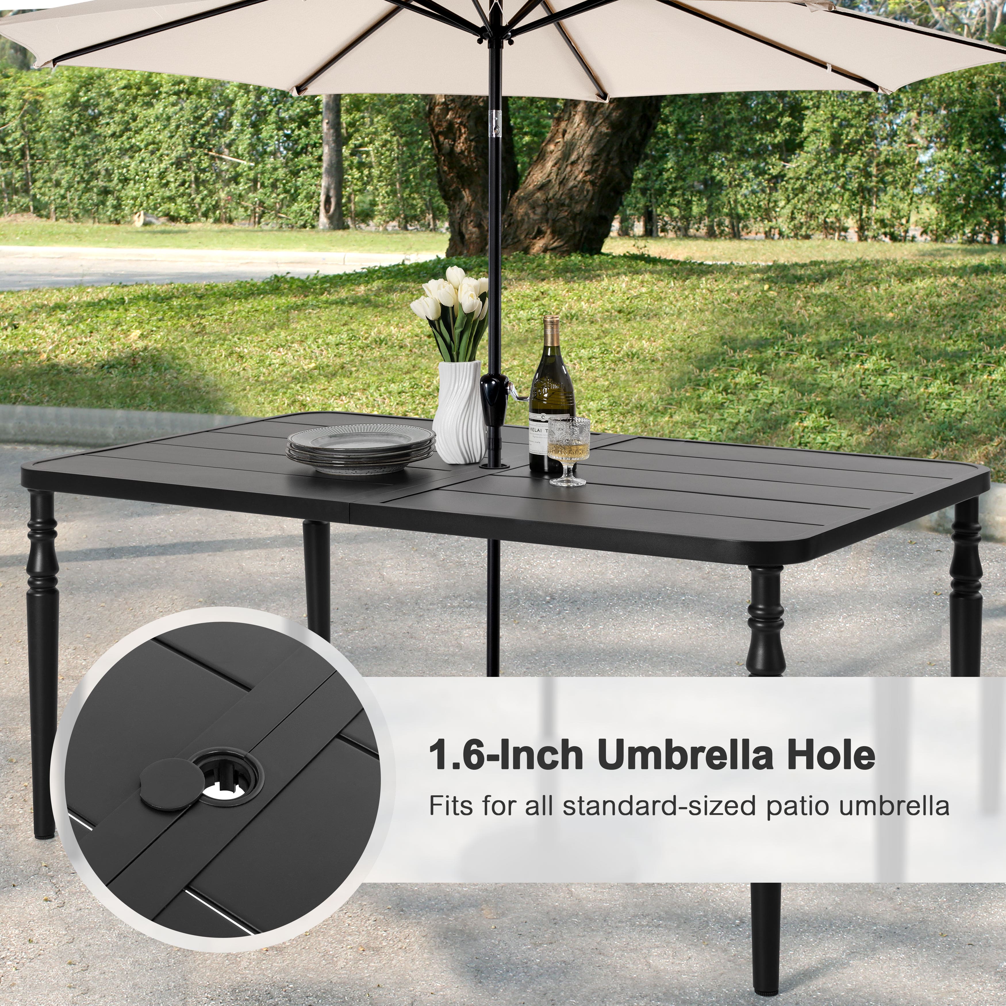 Nuu Garden 7 Piece Patio Ergonomic Textilene and Metal Dining Set