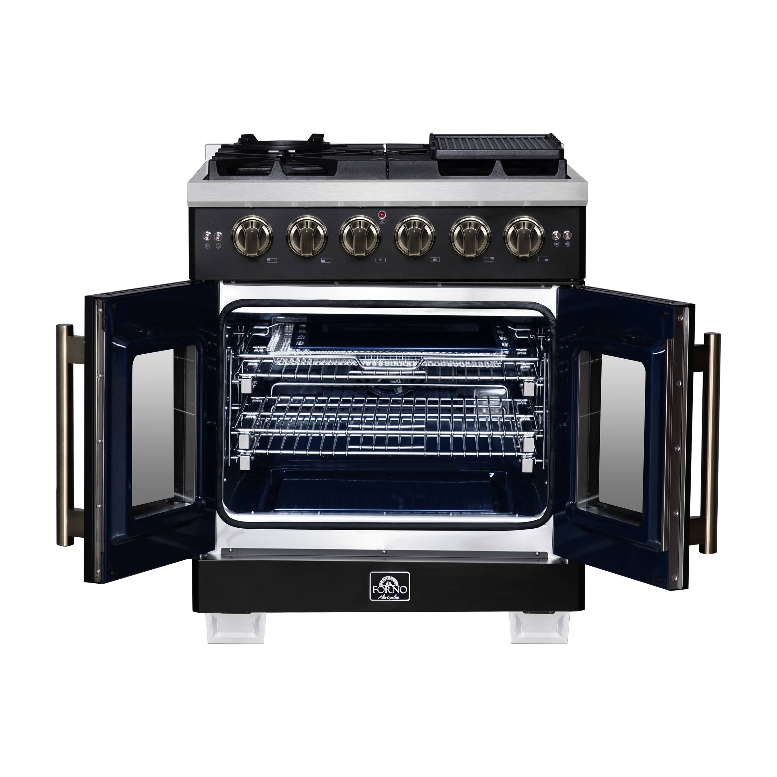 Alt View 2. Forno Appliances - Capriasca 4.32 Cu. Ft. Freestanding Gas Convection Range with French Doors - Black.