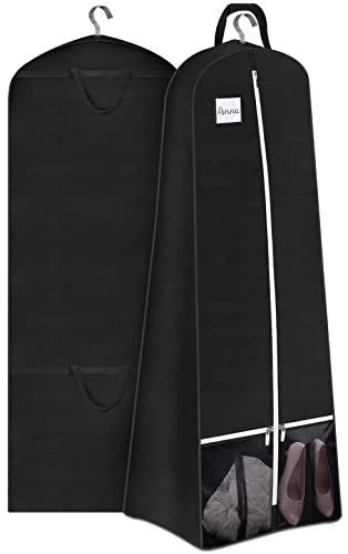 Front. DORLUKFU - 72'' Bridal Wedding Gown Dress Garment Bag 15'' Gusseted Garment Cover Shoe Pockets Travel Garment Storage Bag for Prom, - ‎Black.