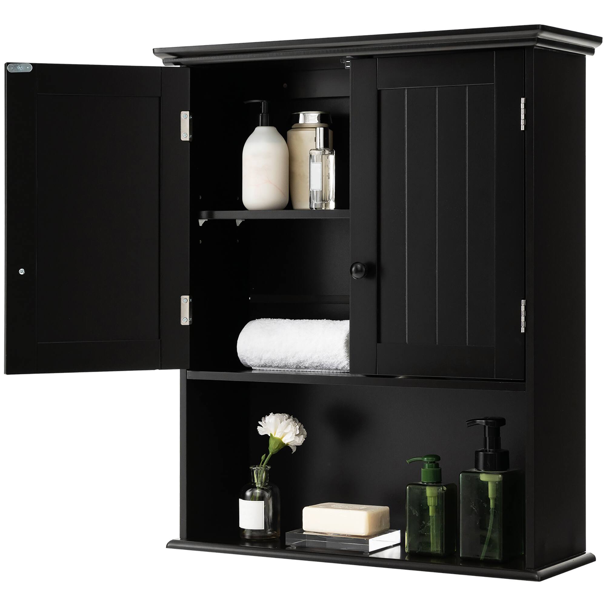 Alt View 9. Costway - Costway Wall Mount Bathroom Cabinet Wooden Medicine Cabinet Storage Organizer Black - Black.