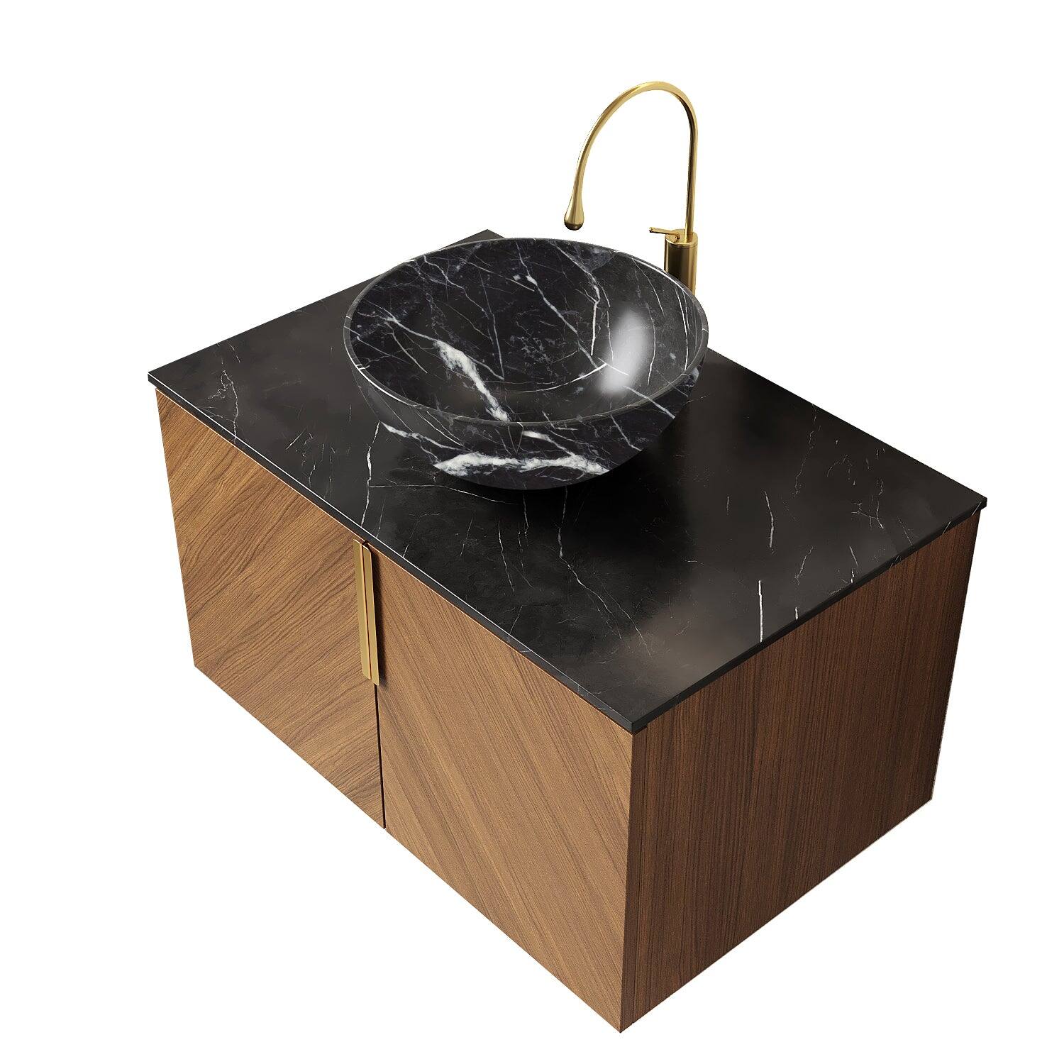 Alt View 4. Boyel Living - 30 Bathroom Vanity with Black Sintered Stone Countertop Black Bowl Ceramic Basin Stone Pattern - Black,Espresso.