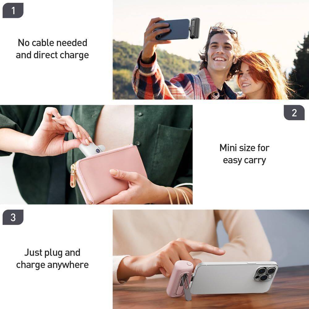 1. No cable needed and direct charge  
2. Mini size for easy carry  
3. Just plug and charge anywhere