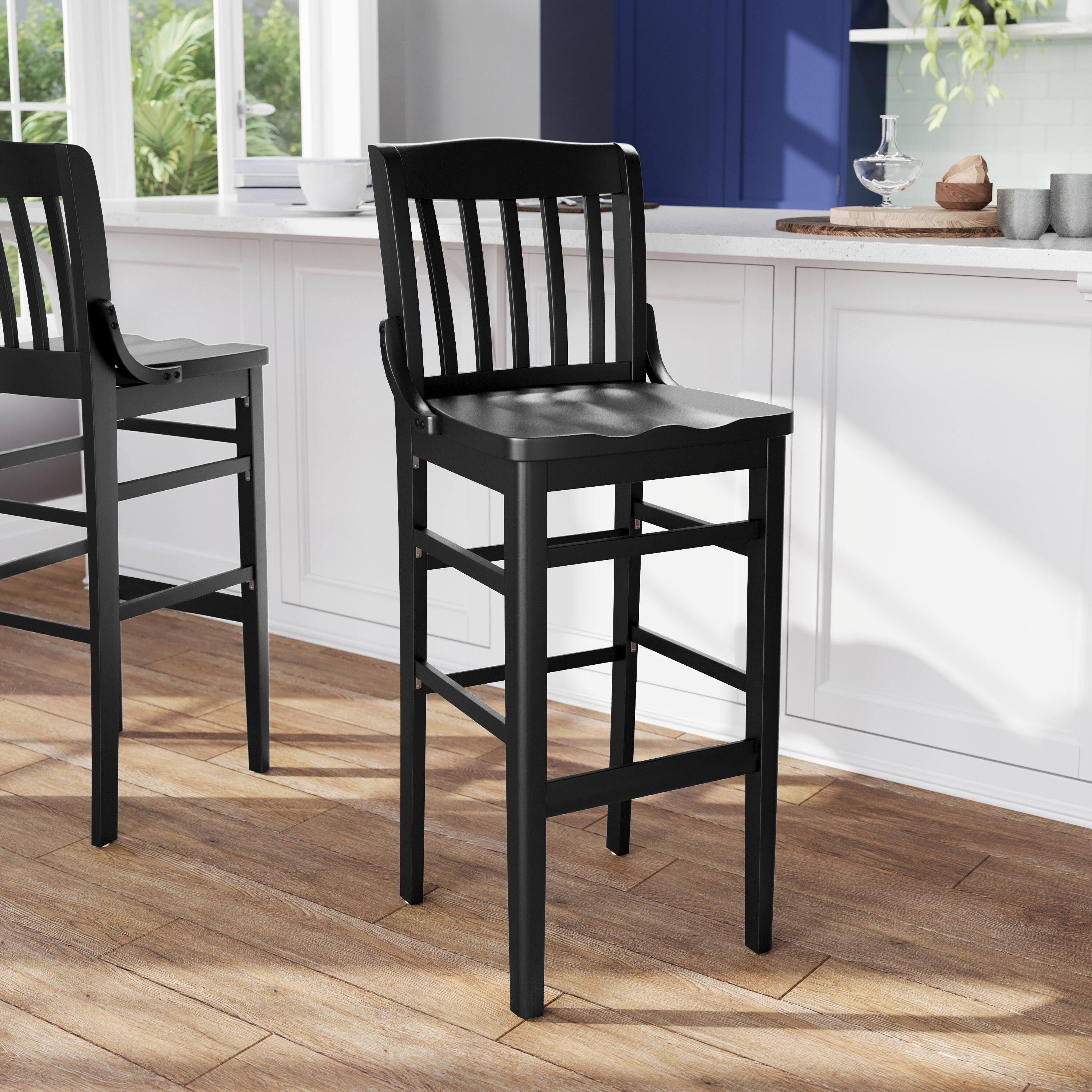 Alt View 2. Flash Furniture - HERCULES School House Back Black Wood Restaurant Barstool - Black.