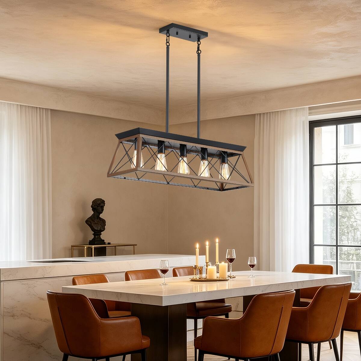 Loheer 5 Light Farmhouse Chandelier, Walnut Finish Dining Room ...
