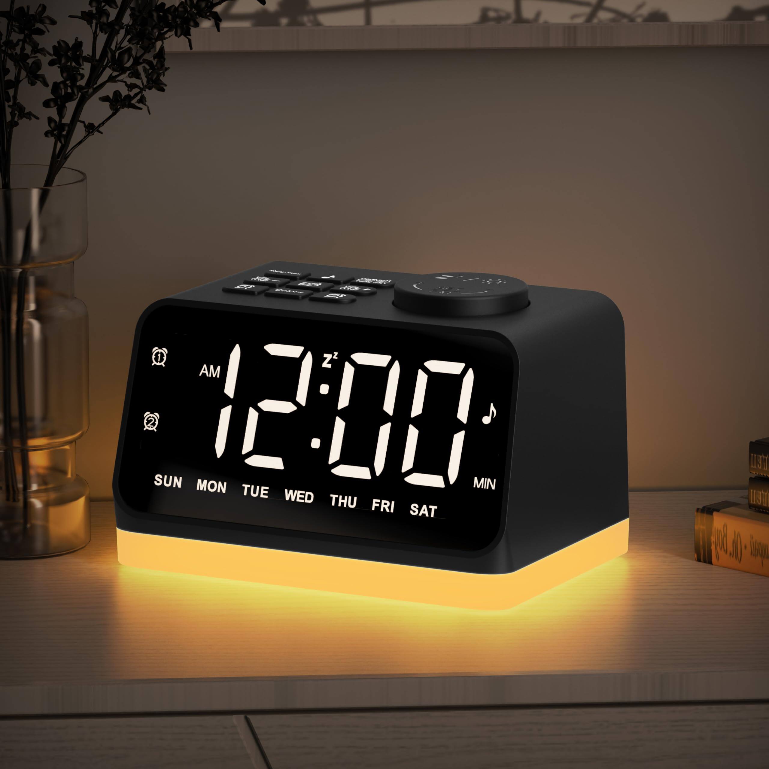 Dazzed Corner - Digital Alarm Clock with FM Radio,Night Light with 2 Charging Port, Dual Alarm - Black