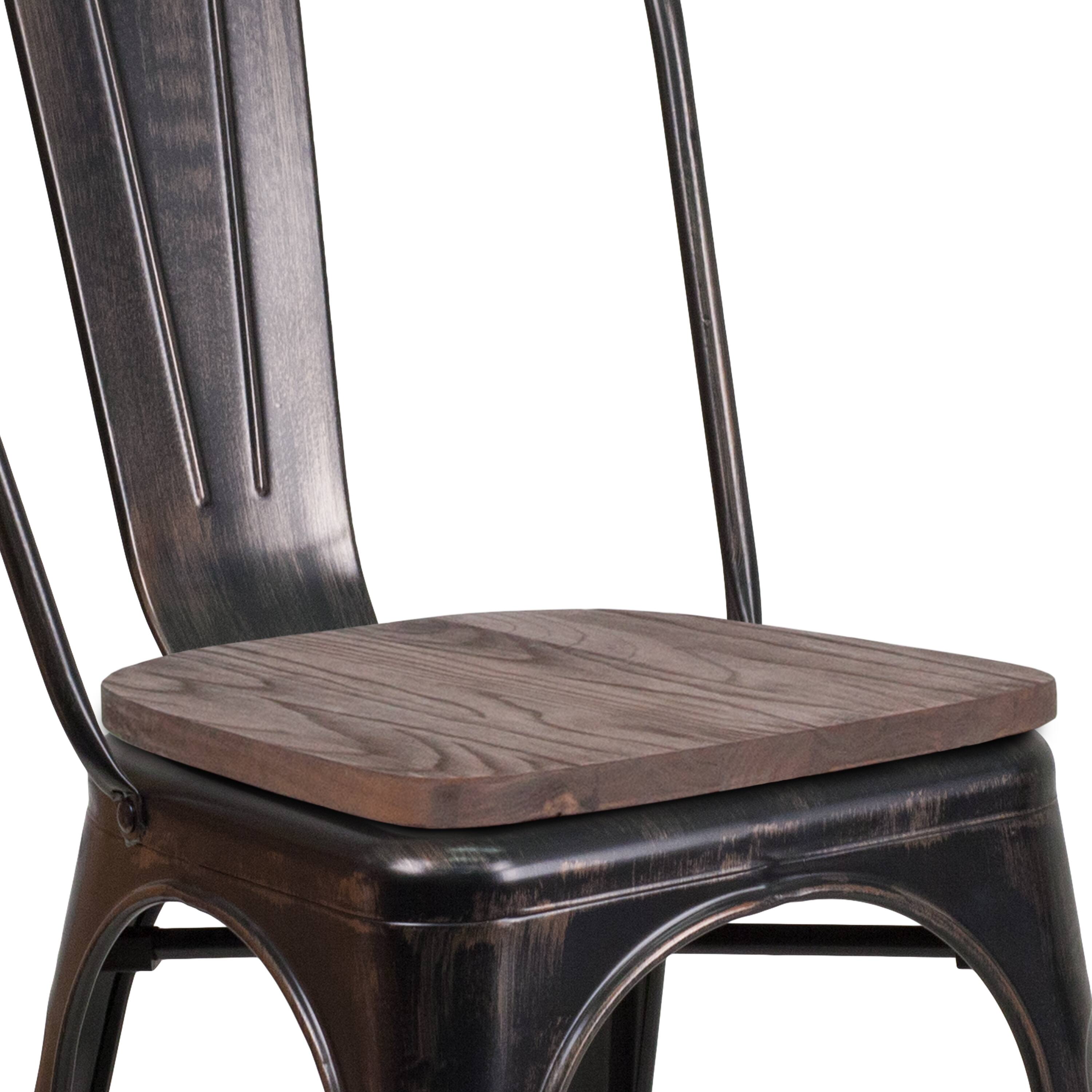 Alt View 1. Emma + Oliver - 4 Pack Metal Stackable Chair with Wood Seat - Black-Antique Gold.