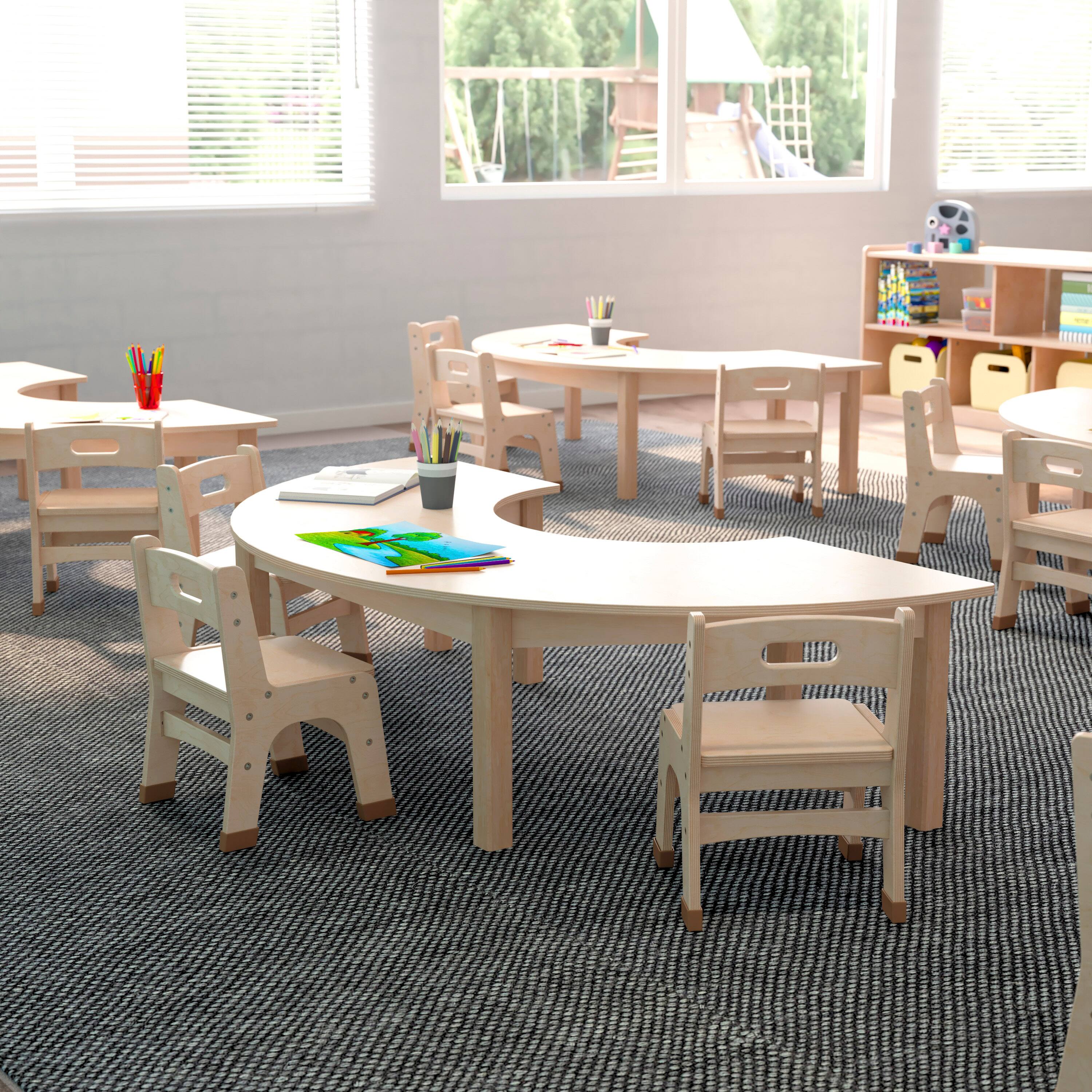 Alt View 2. Flash Furniture - Bright Beginnings Commercial Grade Wooden Half Circle Preschool Classroom Activity Table, (29.5"W x 59"D x 14.5"H), Beec - Natural.