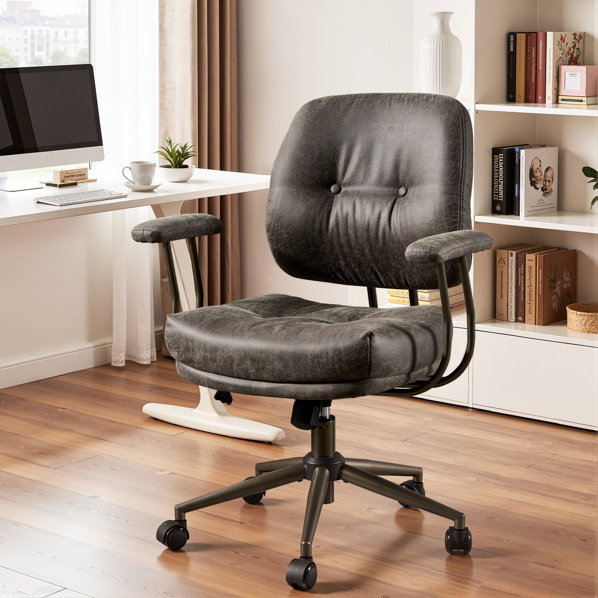 Ovios - Executive Office Chair, 300lbs Capacity, Mid Back Suede Fabric Chair, Ergonomic Computer Chair - Gray