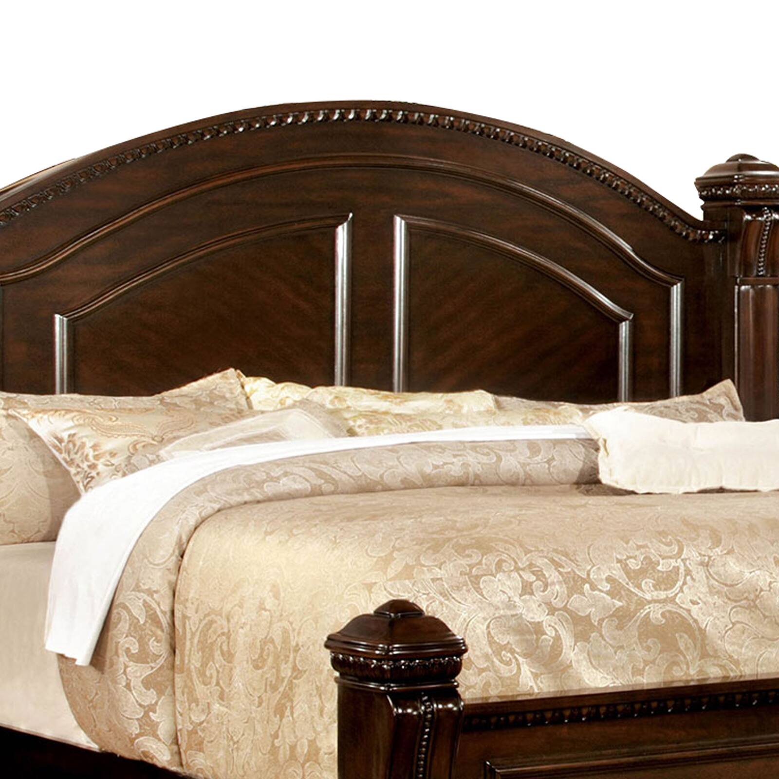 Alt View 2. Manhattan Lane - Wooden Queen Size Bed with Intricate Trimmed Headboard, Brown - Brown.