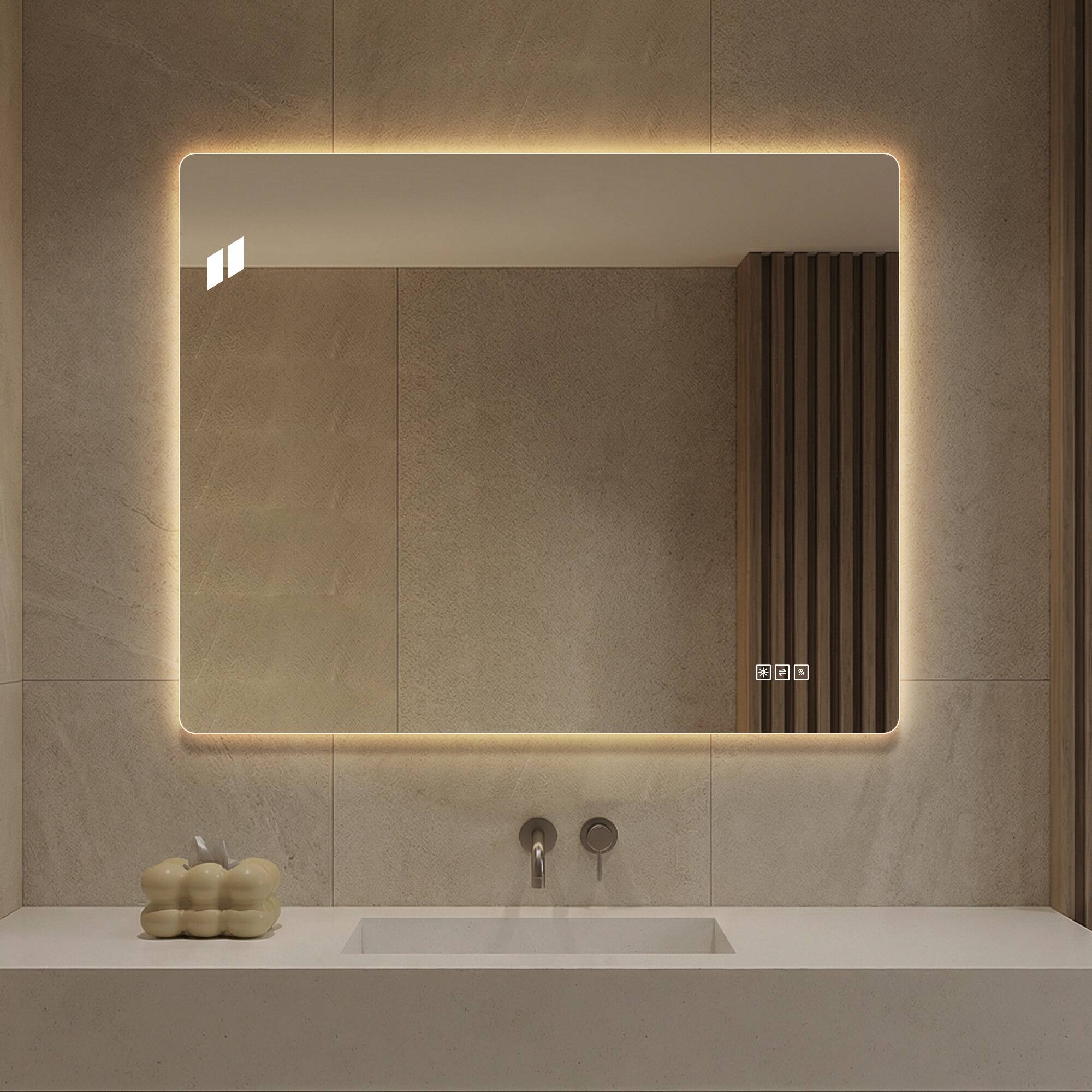 Angle. Boyel Living - 36 in x 30 in Frameless LED Front and Backlit Bathroom Mirror with Anti-Fog - Clear.