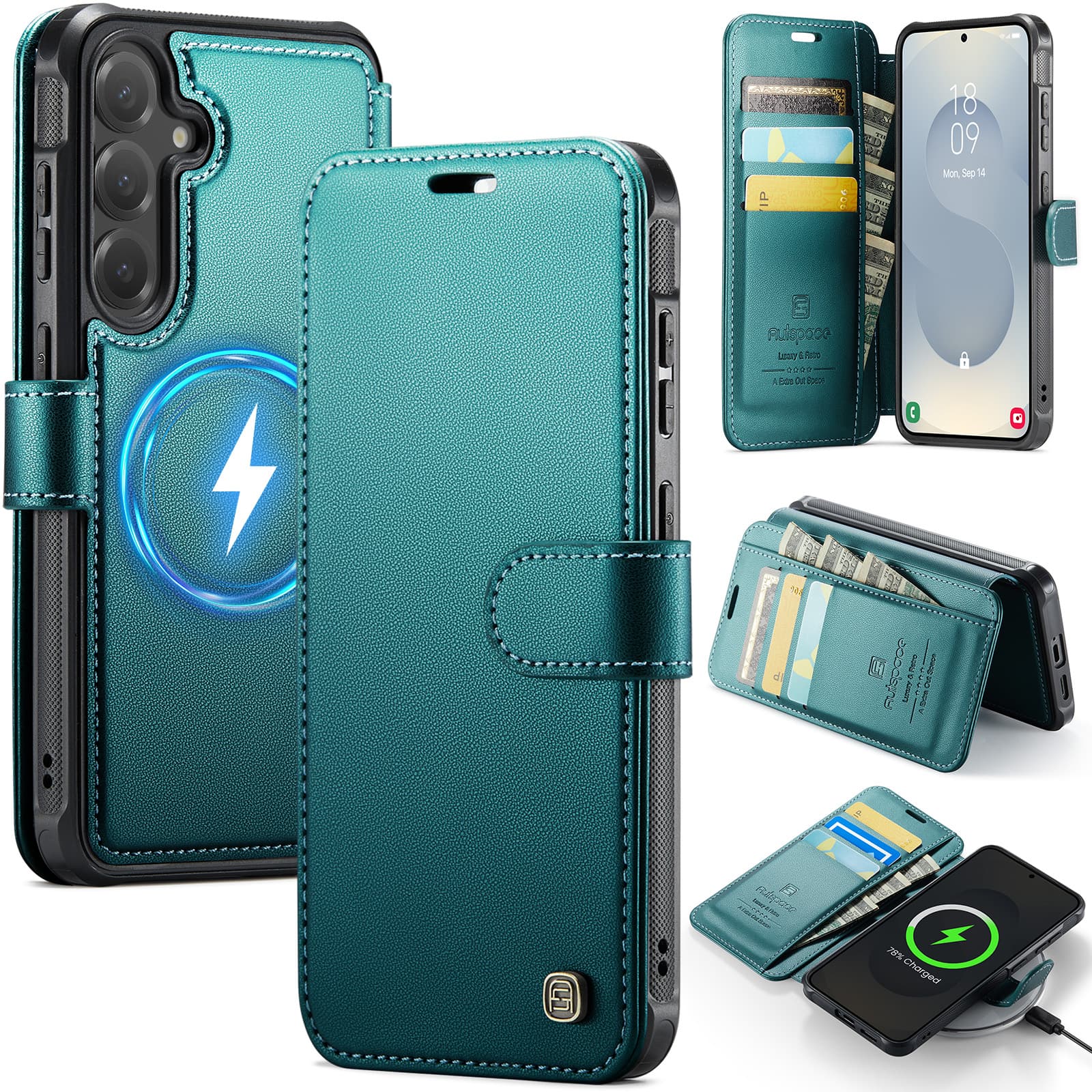 Dteck - Wallet Case for Samsung Galaxy S25 FE, Compatible with MagSafe, PU Leather Flip RFID Blocking Card Holder Cover - Green