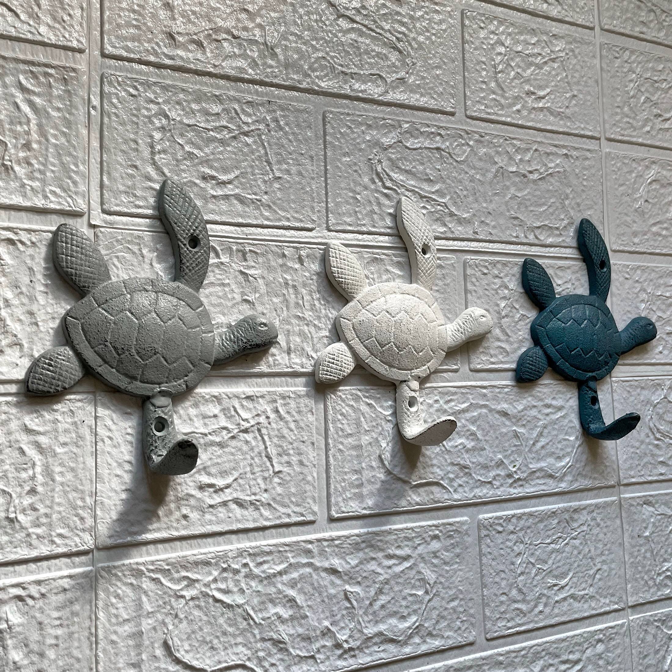 Alt View 3. Zeckos - Cast Iron Sea Turtle Wall Hook Set – Blue, Gray, White, Indoor/Outdoor Use - Multicolored.