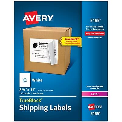Avery - TrueBlock Laser Shipping Labels, 8.5" x 11", Matte 100 Labels/Box (5165) - White