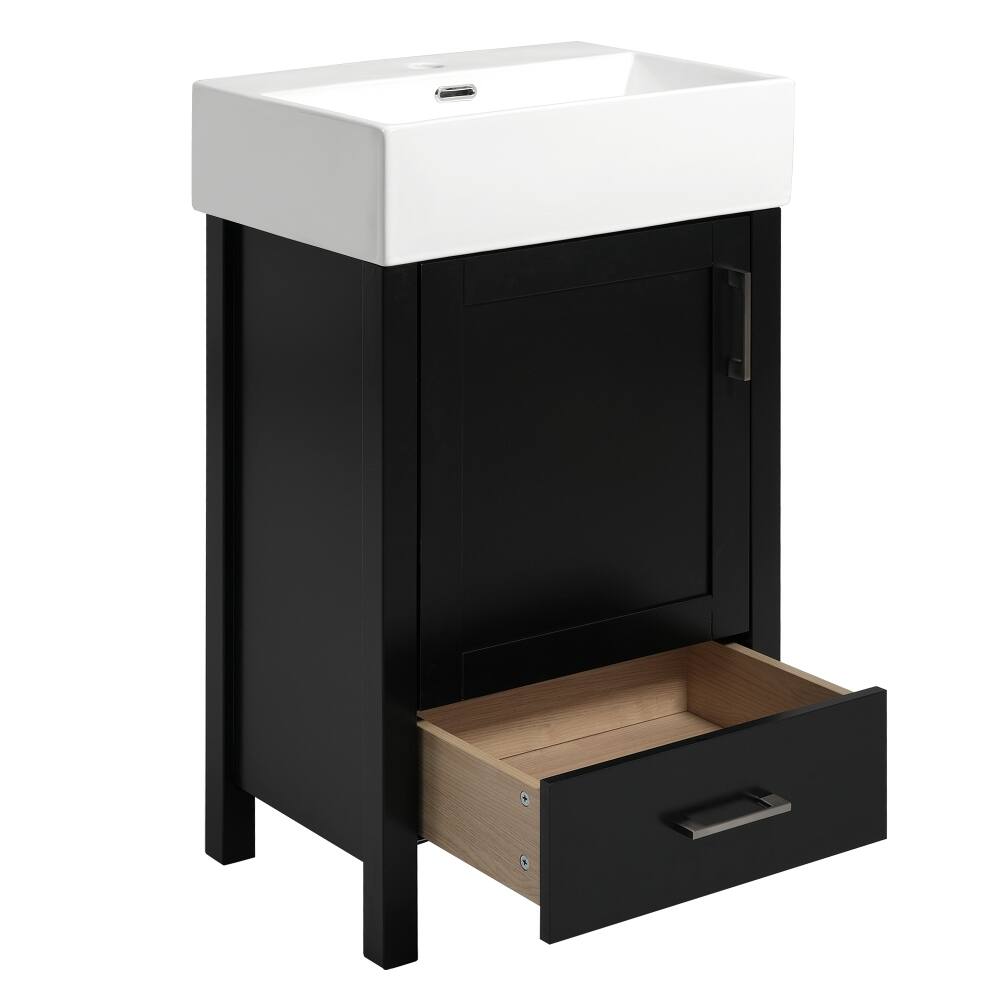 Alt View 10. Loheer - Loheer 20 inch black bathroom vanity with ceramic sink, small bathroom vanity with drawer - Black.