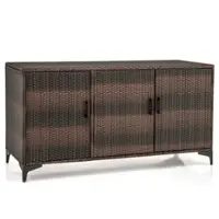 Costway 84 Gallon 3-Door Patio Wicker Storage Cabinet Deck Box with Removable Shelves - Brown - Front_Zoom