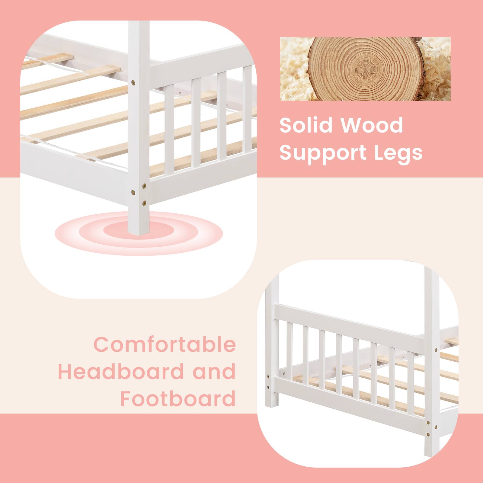 Solid Wood Support Legs
Comfortable Headboard and Footboard
