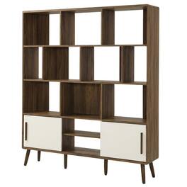 FurniFact - Wooden 59-Inch Bookcase with Sliding Doors for Elegant Storage - Brown