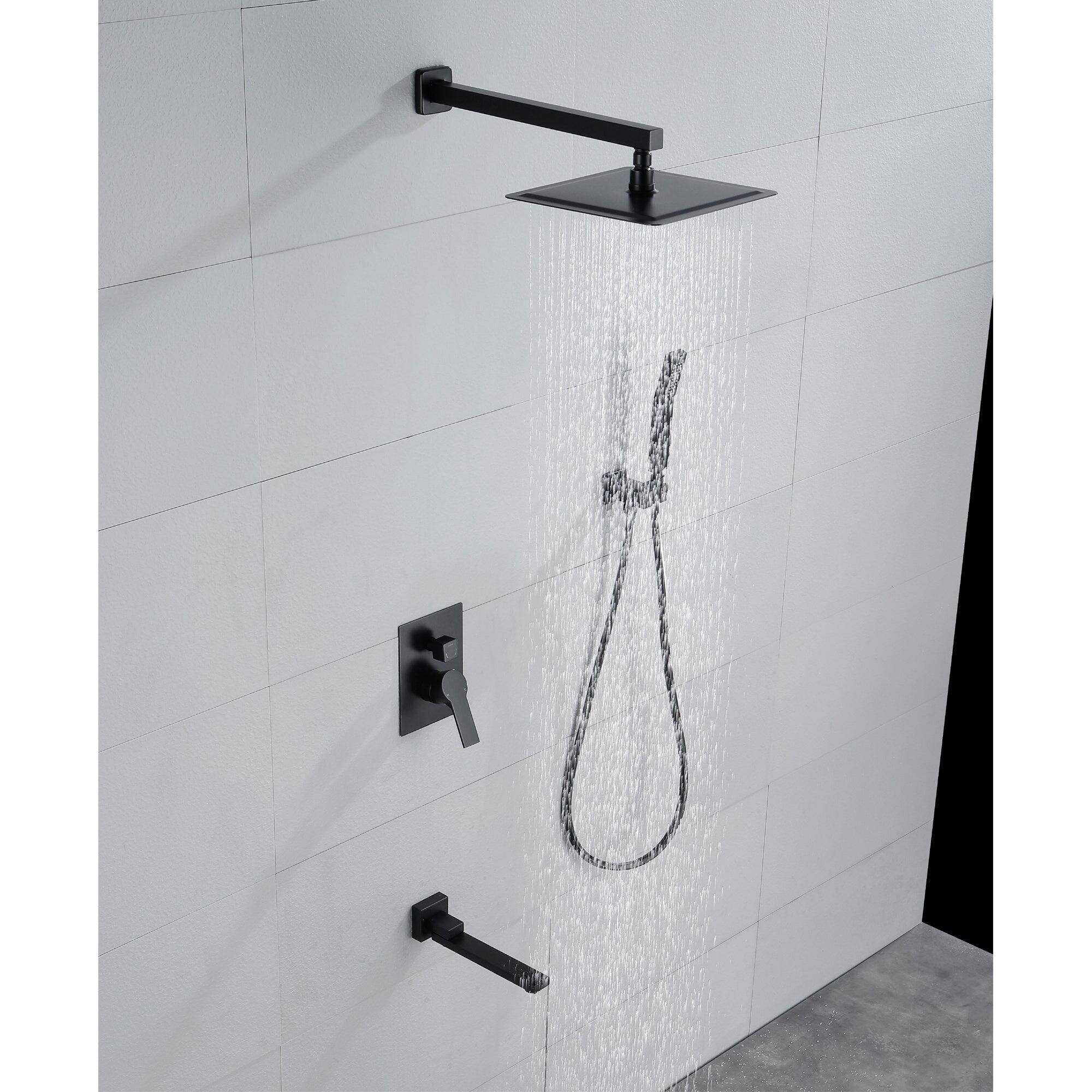 Back. Boyel Living - Single Handle 1 Spray Tub and Shower Faucet with Dual Shower in Matte Black 10 Inch Valve Included - Matte Black.