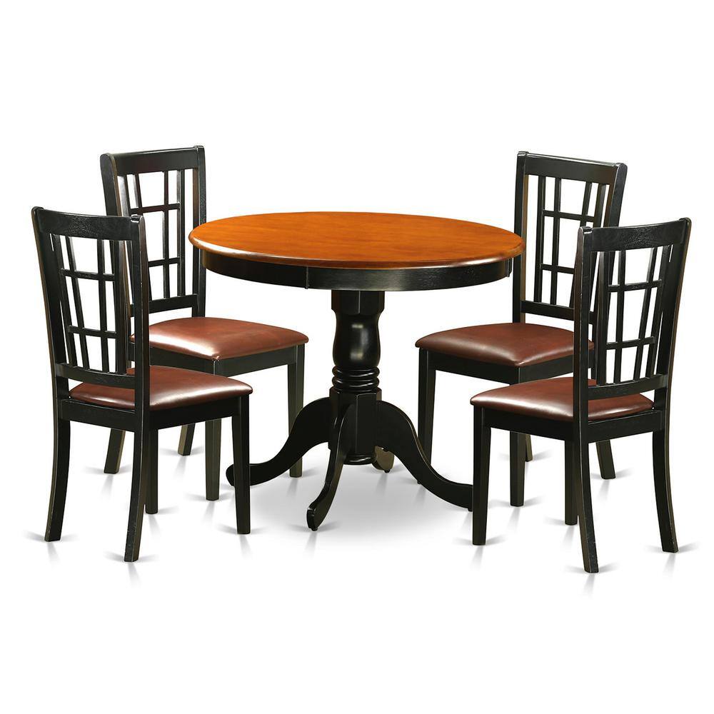 Back. East West Furniture - 5 Pc Dining Table with 4 Leather Chairs in Black and Cherry - Black & Cherry.