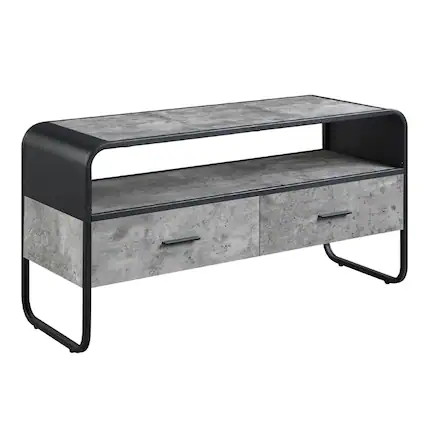 Front. Manhattan Lane - Ish 39 Inch Entertainment Center TV Stand, 2 Drawers, Wood - Gray and Black.