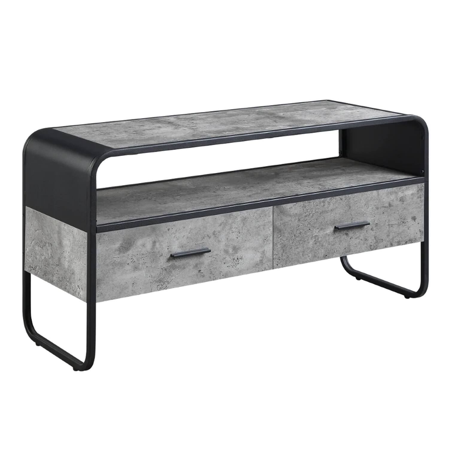 Front. Manhattan Lane - Ish 39 Inch Entertainment Center TV Stand, 2 Drawers, Wood - Gray and Black.