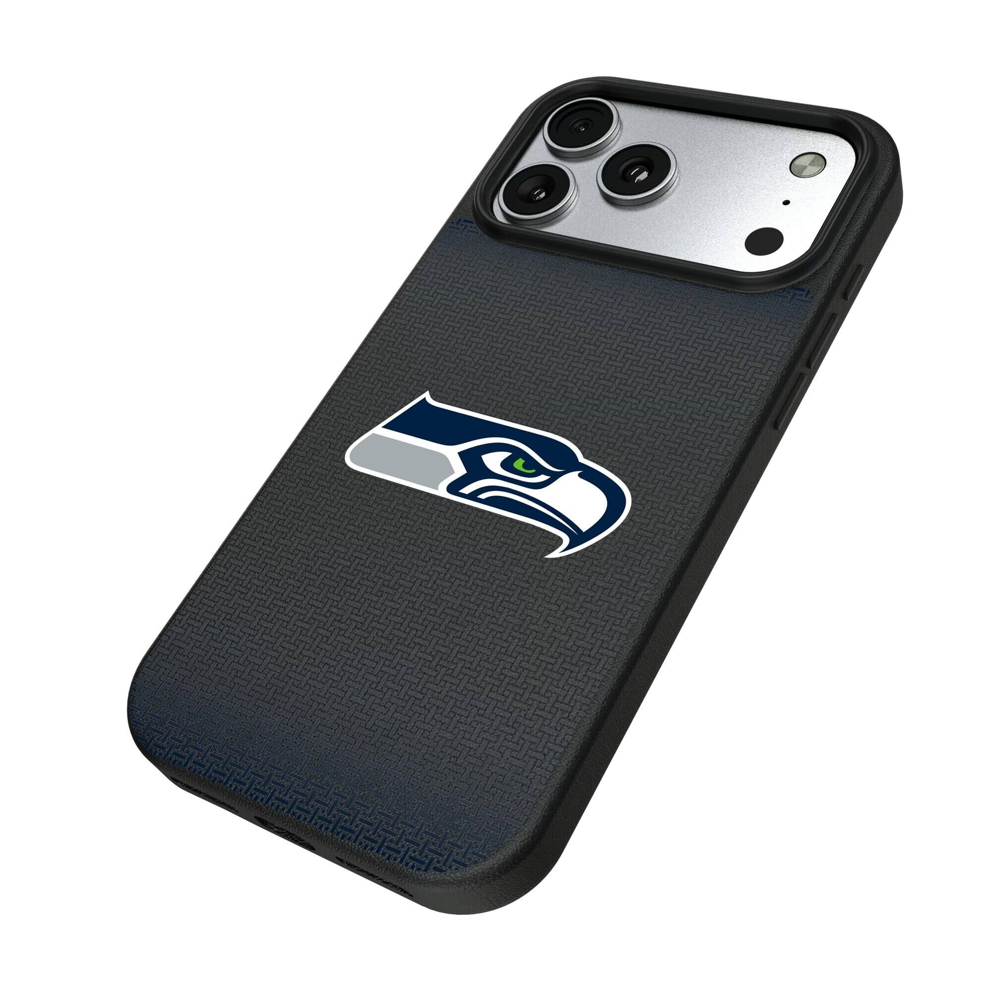 Alt View 1. Keyscaper - Seattle Seahawks Linen Logo iPhone Magnetic Bump Case - 17 Pro Max - Black.