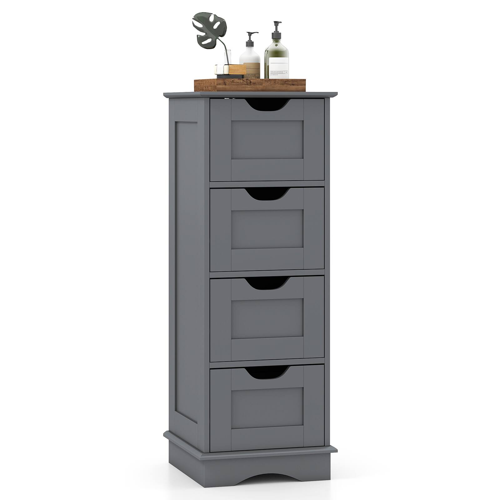 Alt View 1. Costway - Costway Bathroom Storage Cabinet with 4 Drawers, Cutout Handles for Hallway, Living Room - Gray.