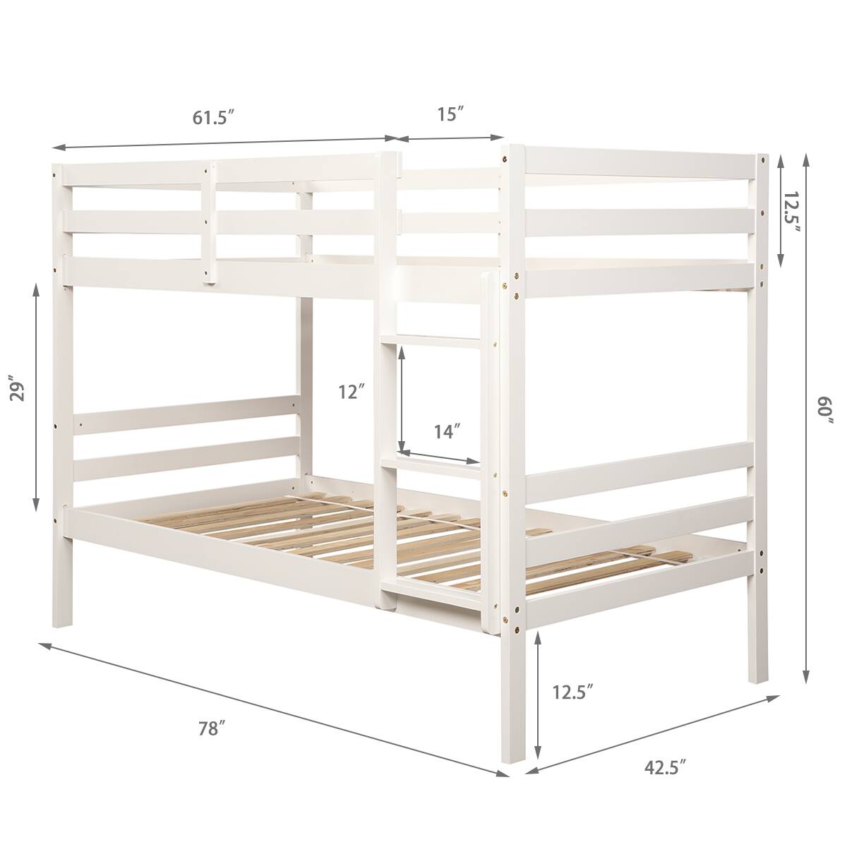 61.5"  
15"  
12.5"  
29"  
12"  
14"  
60"  
12.5"  
78"  
42.5"