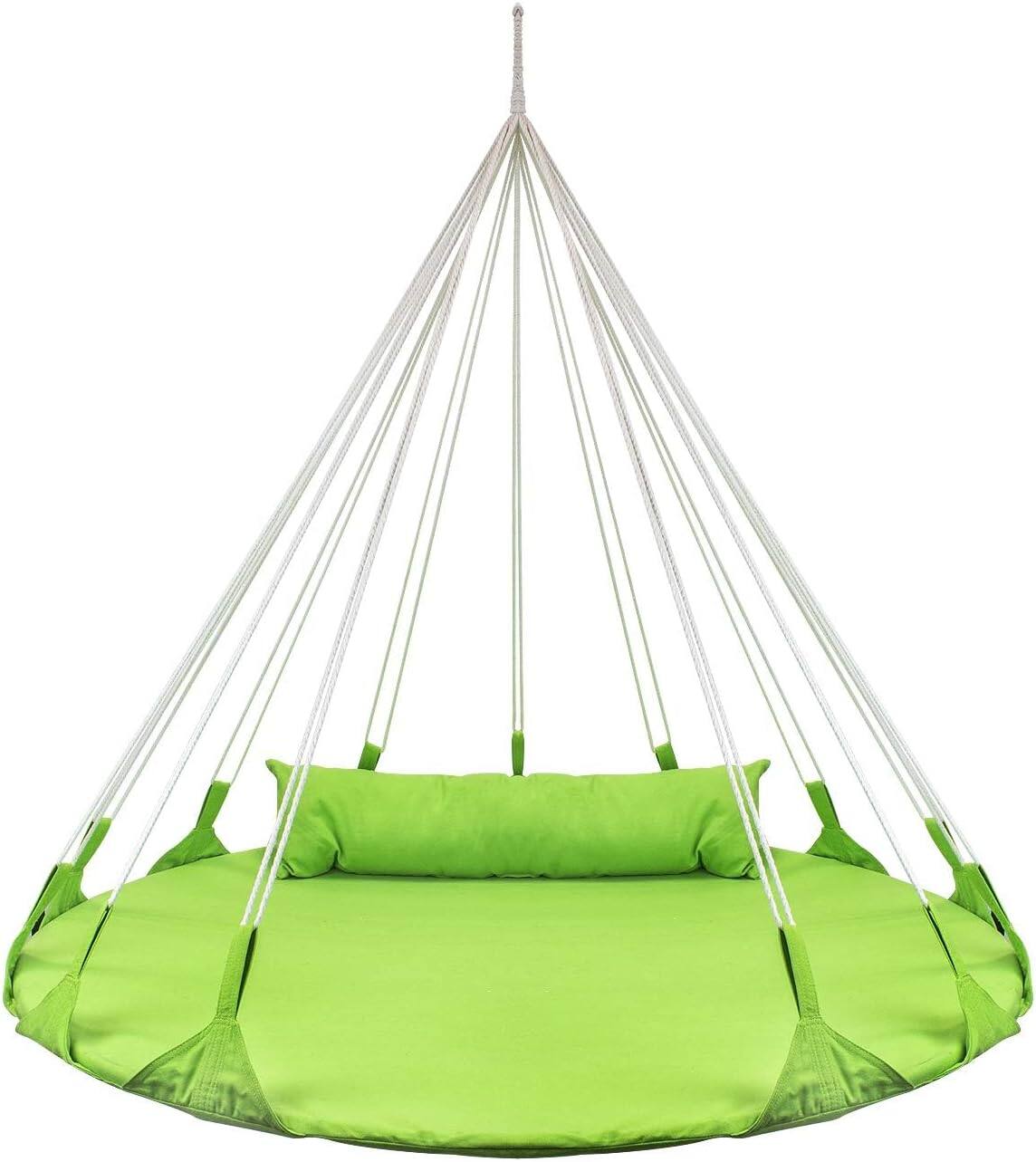 Angle. Sorbus - orbus 56" Stylish Hanging Swing Nest - Premium Cotton Double Hammock Daybed Saucer Style Lounger Swing Chair- 264lbs - Green.