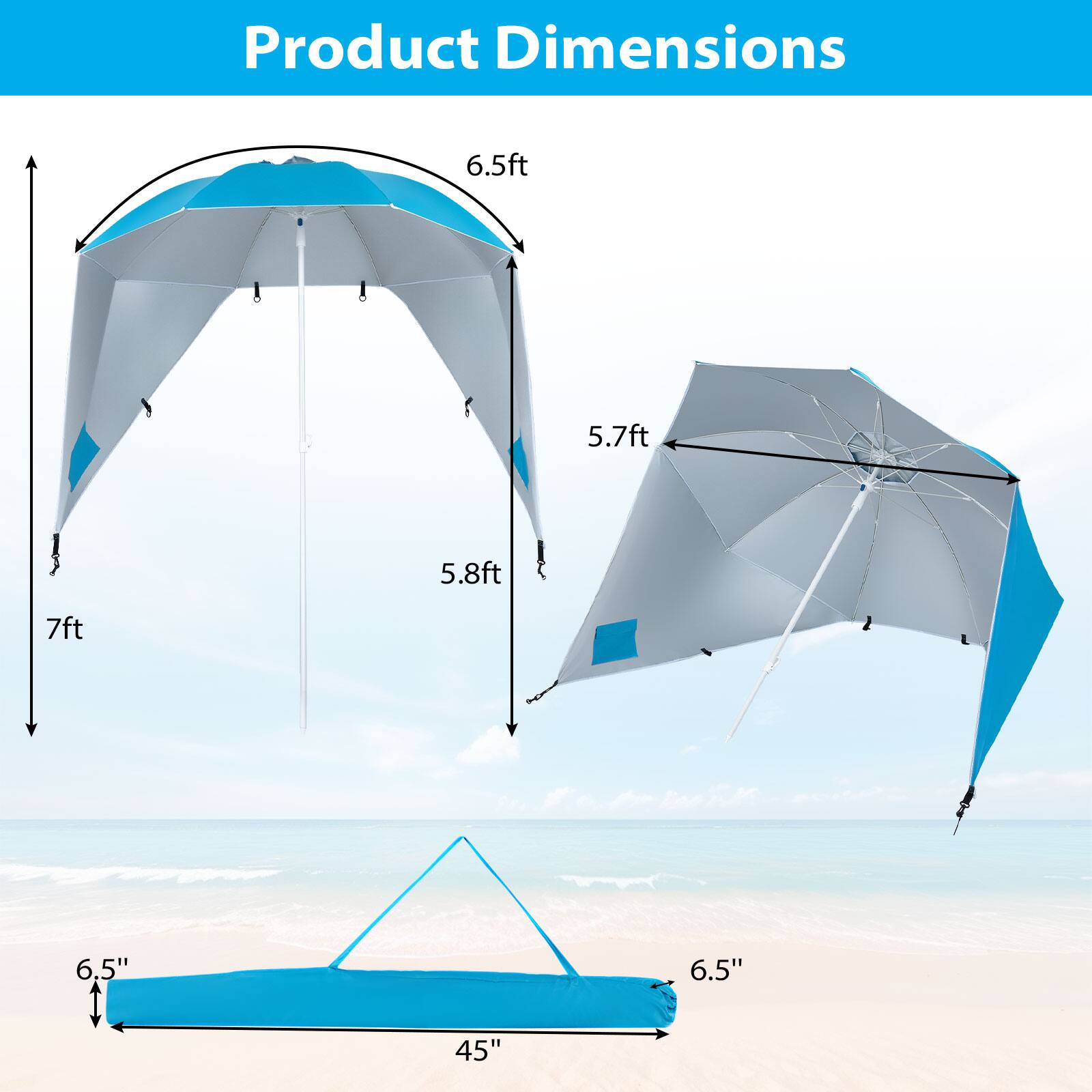 Product Dimensions: 6.5ft, 5.7ft, 5.8ft, 7ft, 6.5", 6.5", 45"