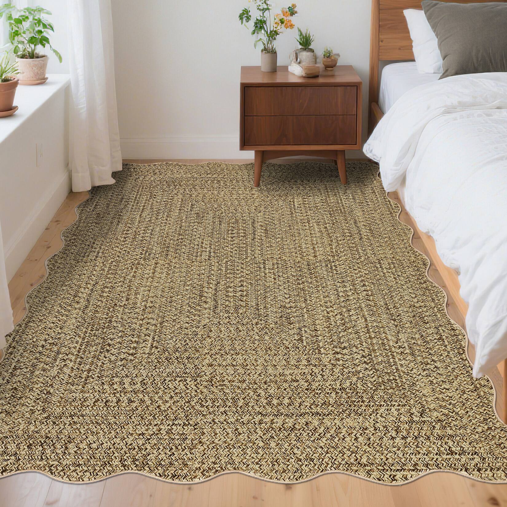 GARVEE Modern Textured Scalloped BorderArea Rug Braided Print Pattern ...