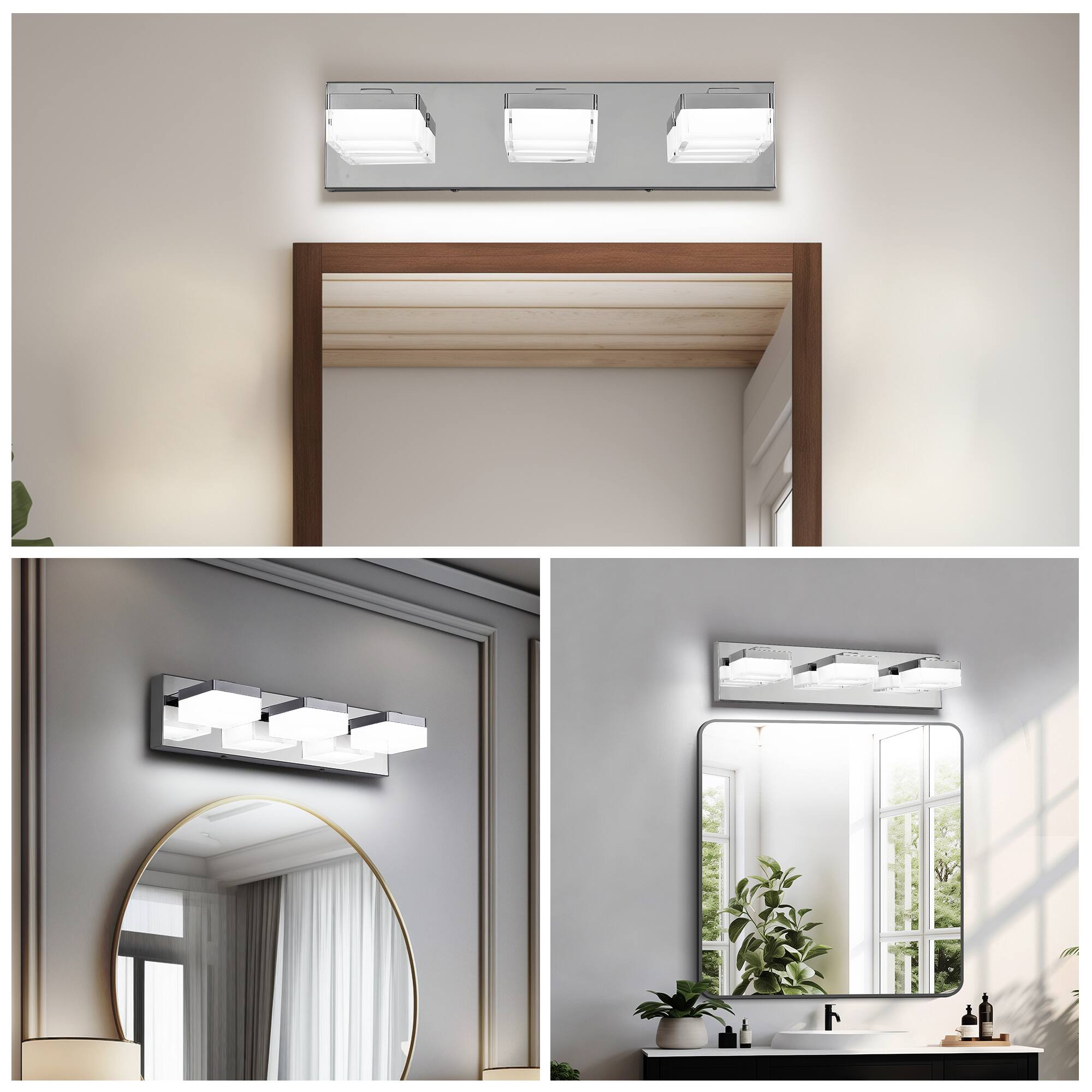 Alt View 1. HOMLUX - 18.11 in.  3 Lights Chrome LED Vanity Light Bar with Acrylic Shade.