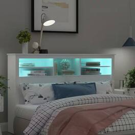 Hivvago - Full / Queen Modern Bookcase Headboard with LED Lights Wood Finish - White